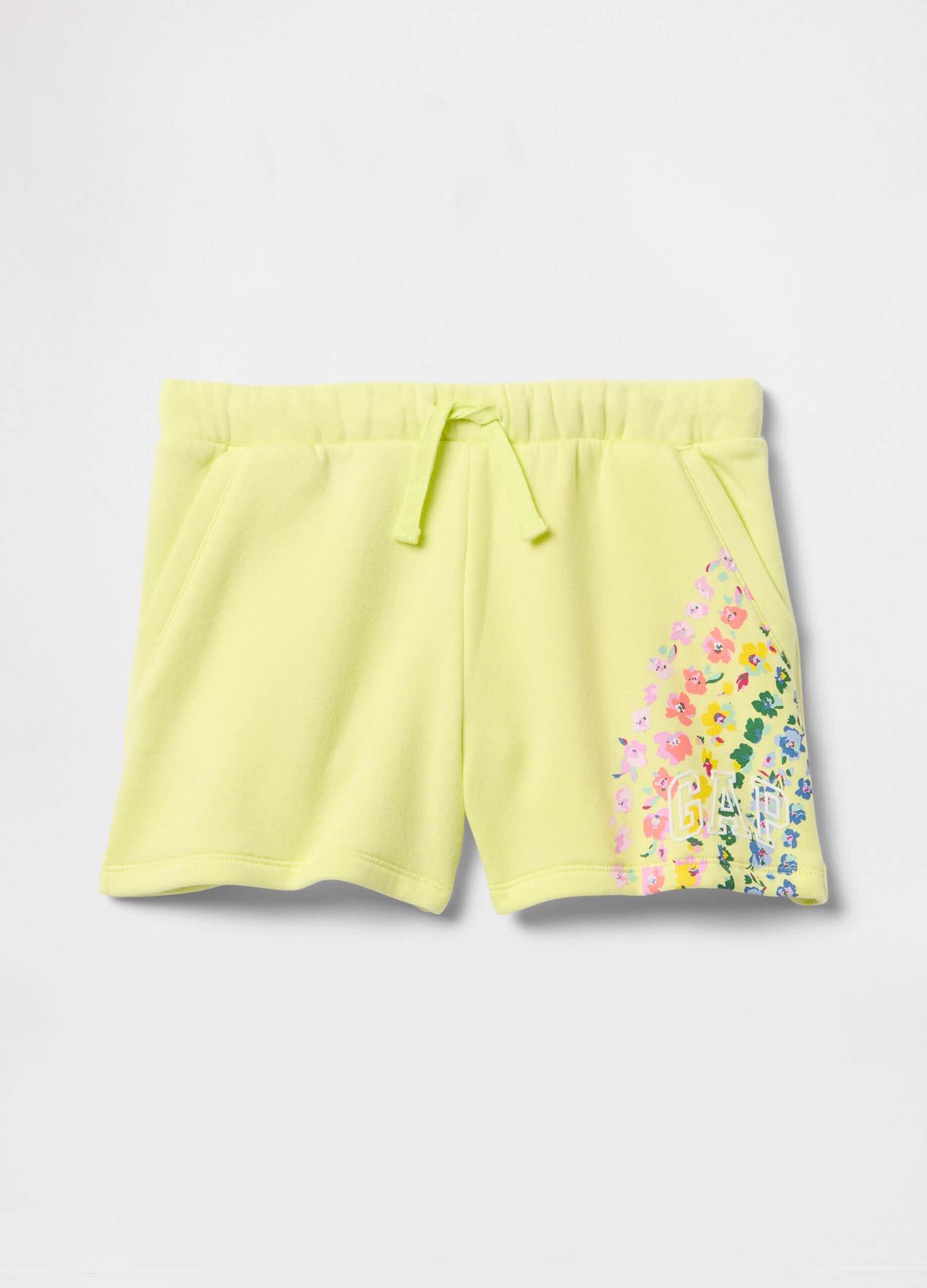 Shorts gialli con dettagli floreali per ragazze_4