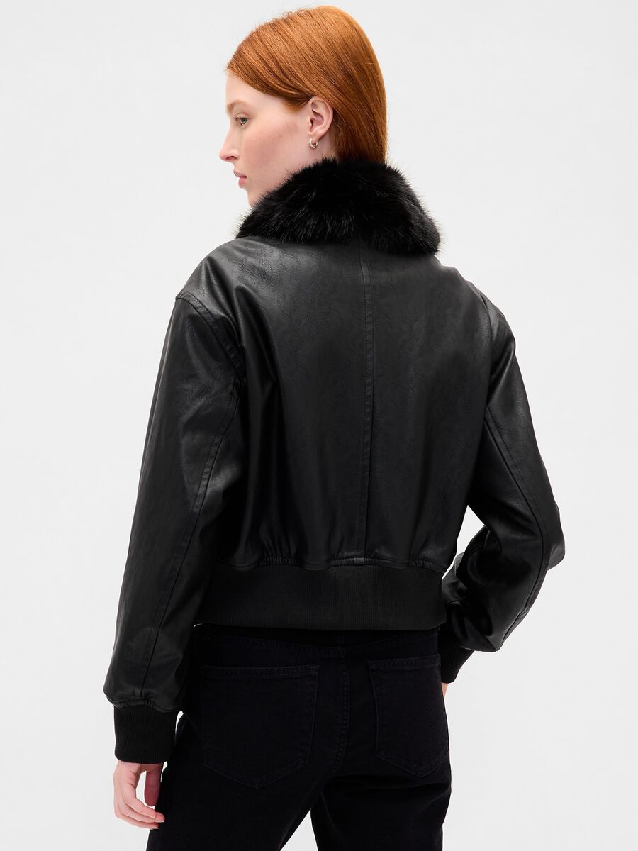 Black bomber jacket with faux fur collar Woman_1