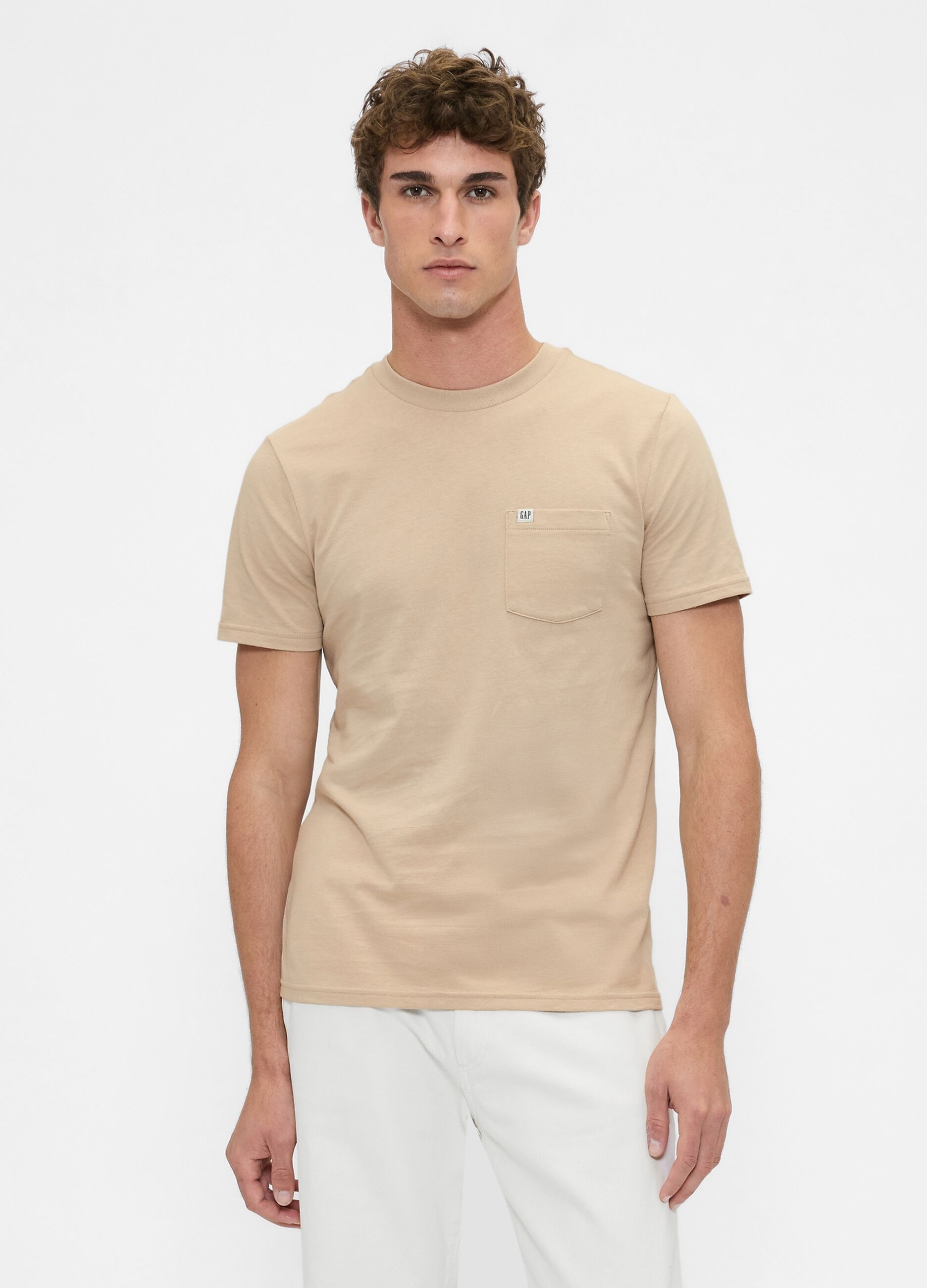 T-shirt beige in cotone a maniche corte