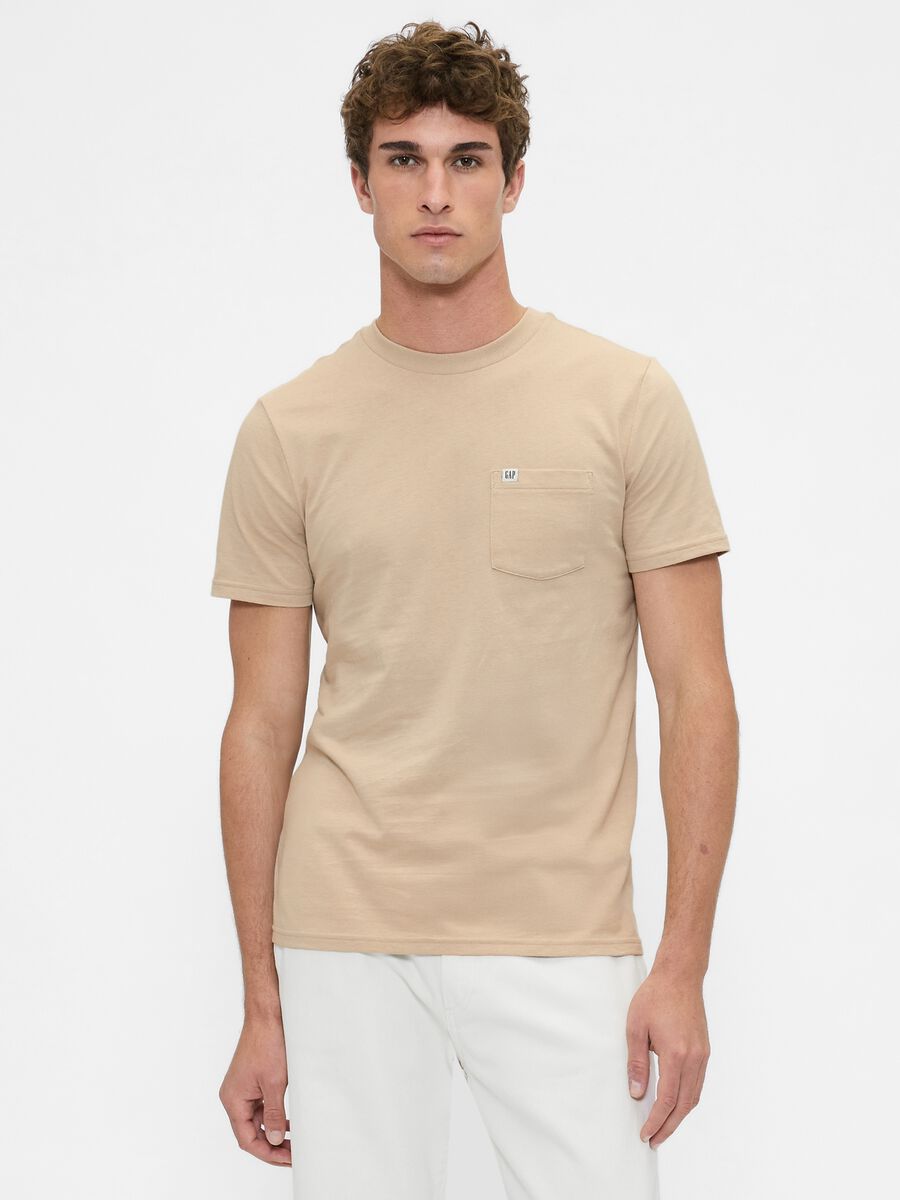 T-shirt beige in cotone a maniche corte Uomo_0