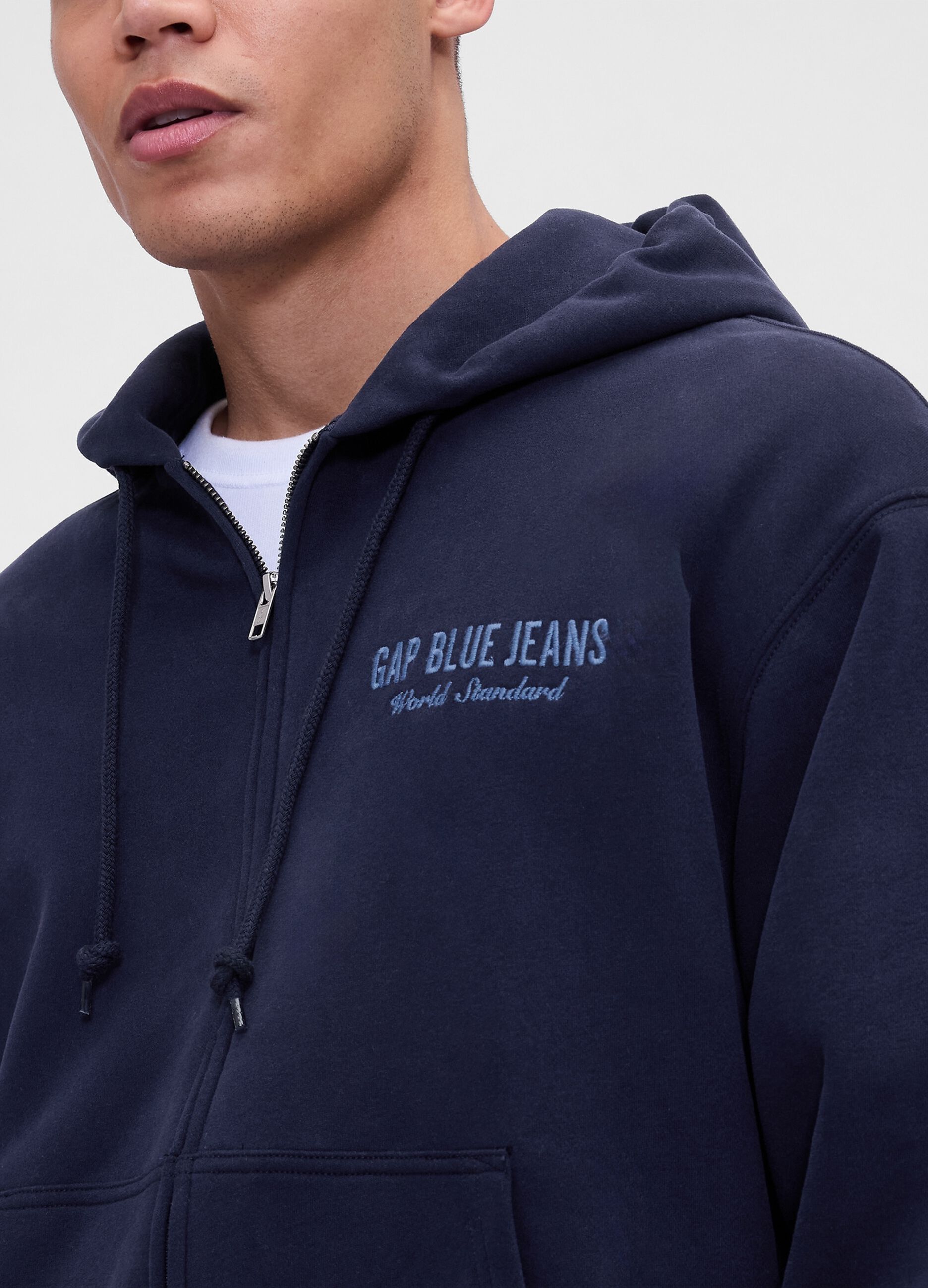 Felpa blu con cappuccio e zip_3