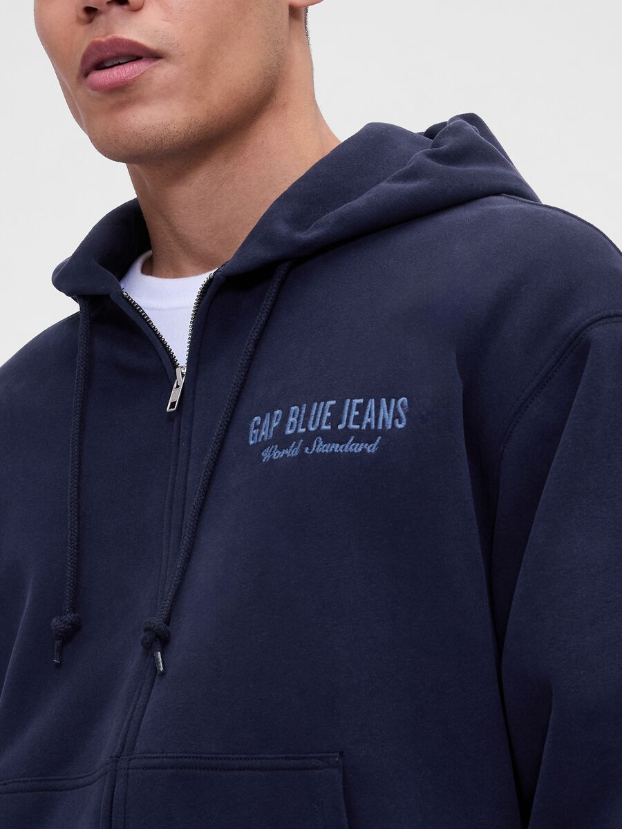 Felpa blu con cappuccio e zip Uomo_3