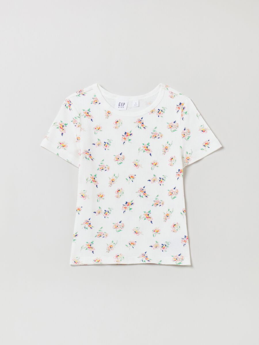 Ribbed T-shirt with floral pattern Girl_0