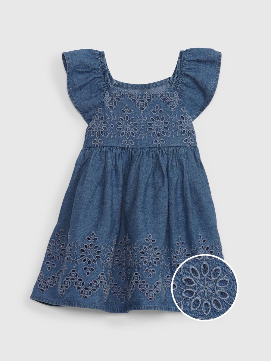 Denim dress with broderie anglaise details_0