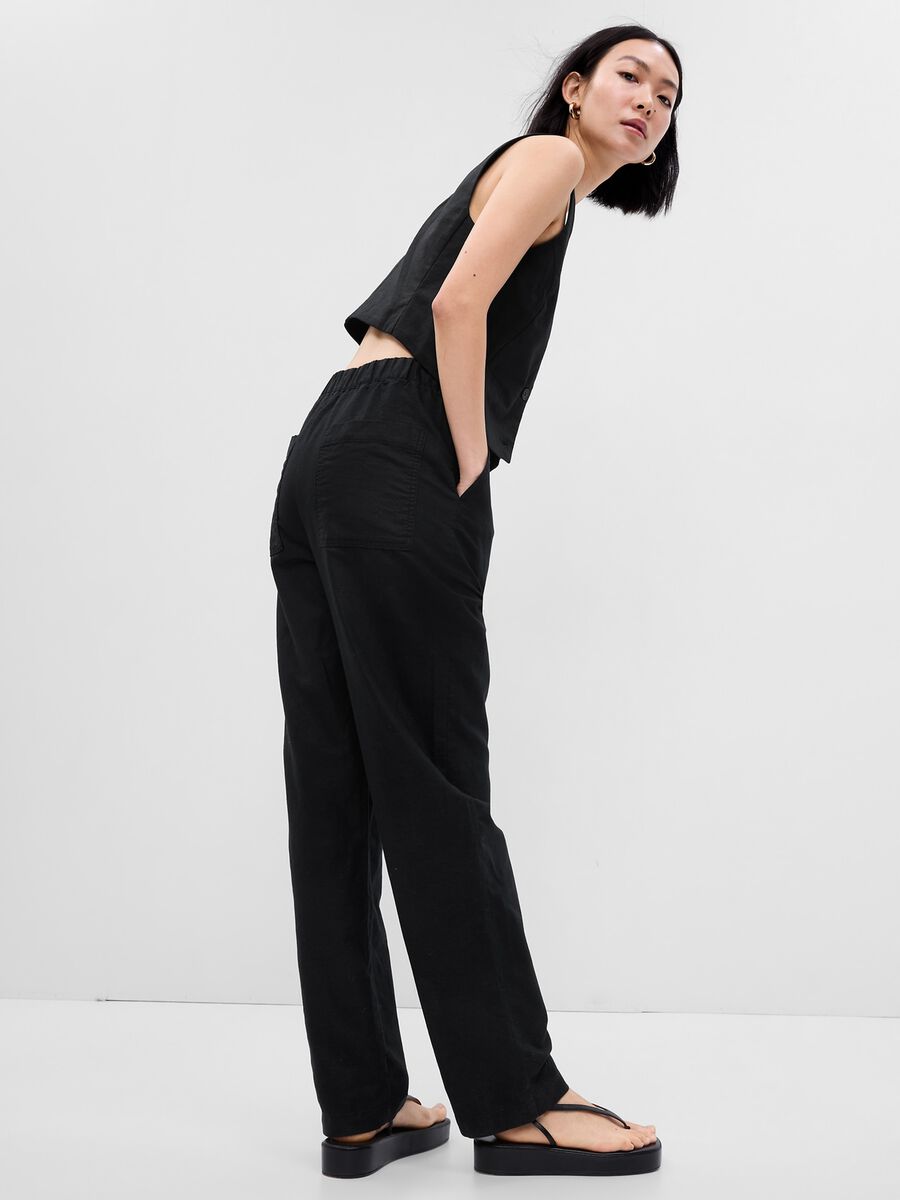 Straight-fit trousers in linen and cotton Woman_1