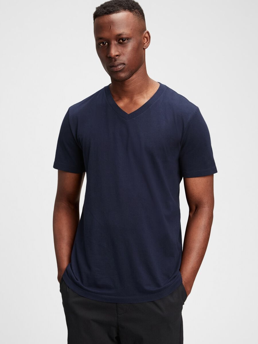 T-shirt in cotone scollo a V Uomo_0