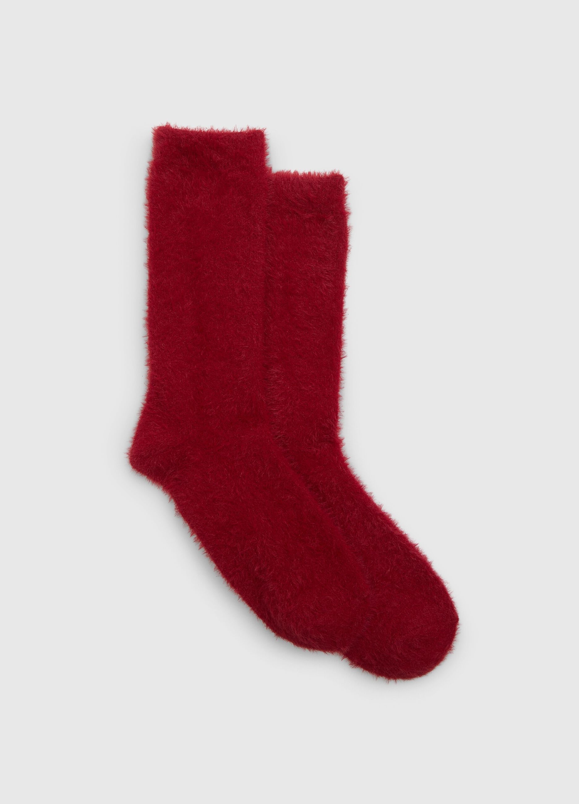 Short socks in furry yarn