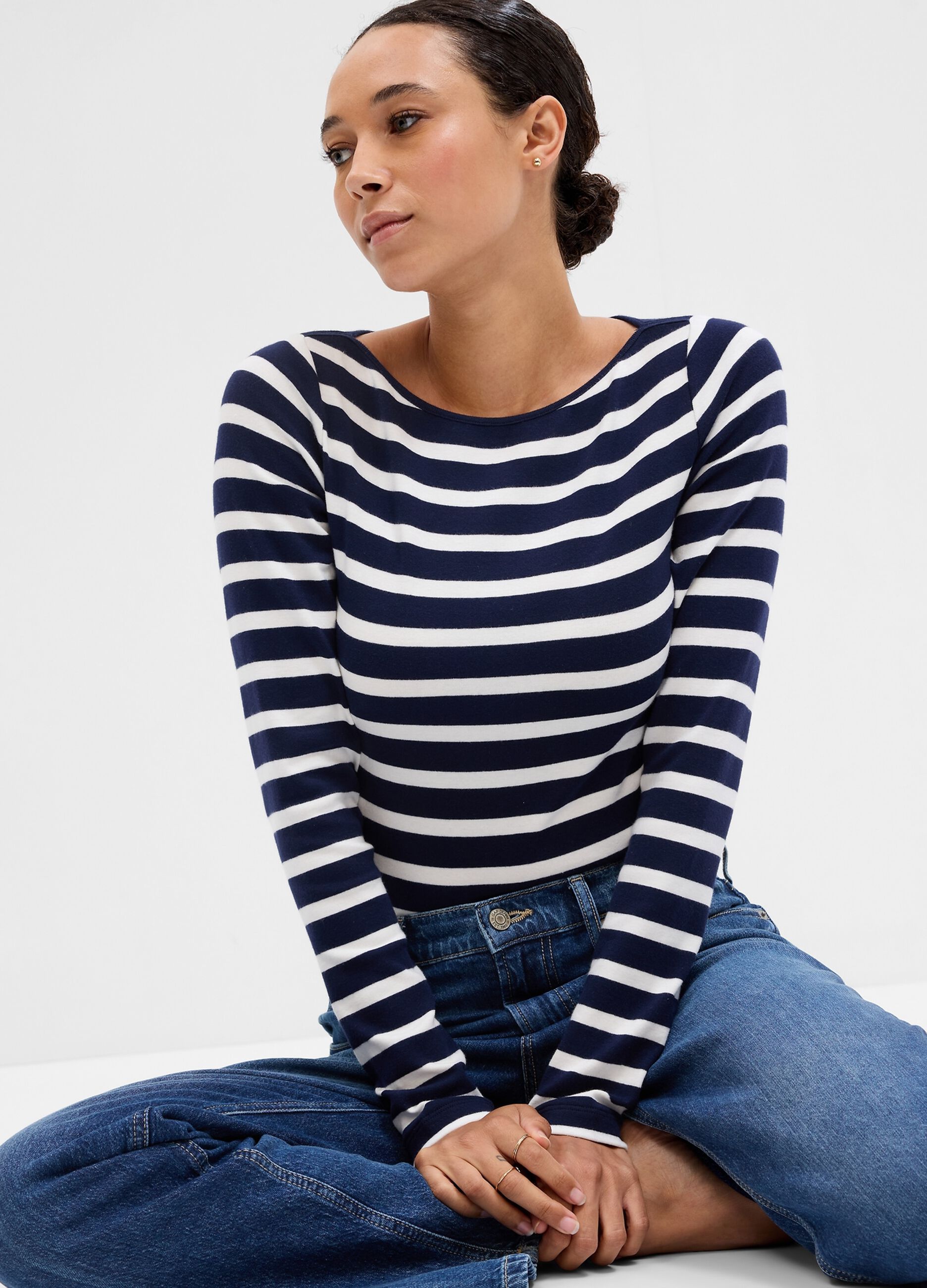 Striped T-shirt with boat neck