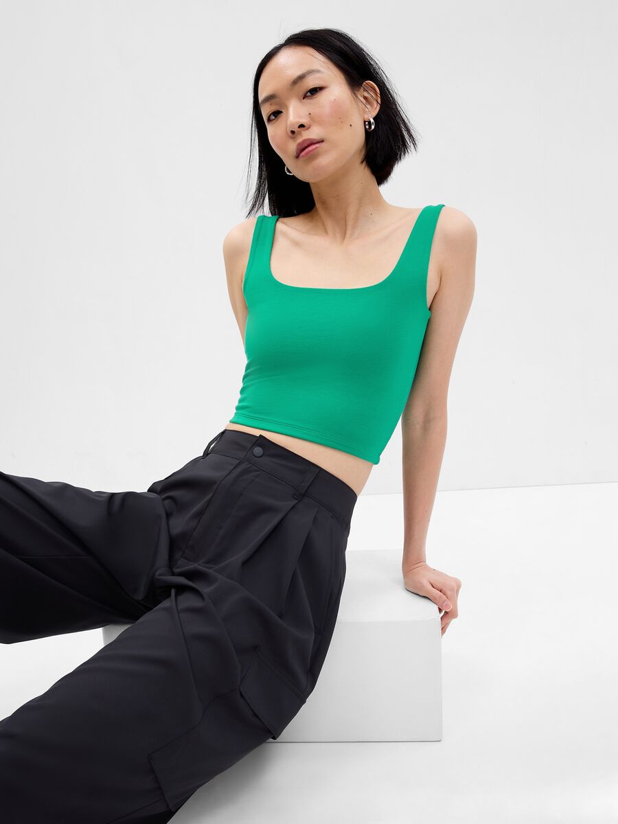 Cropped tank top with square neck Woman_0