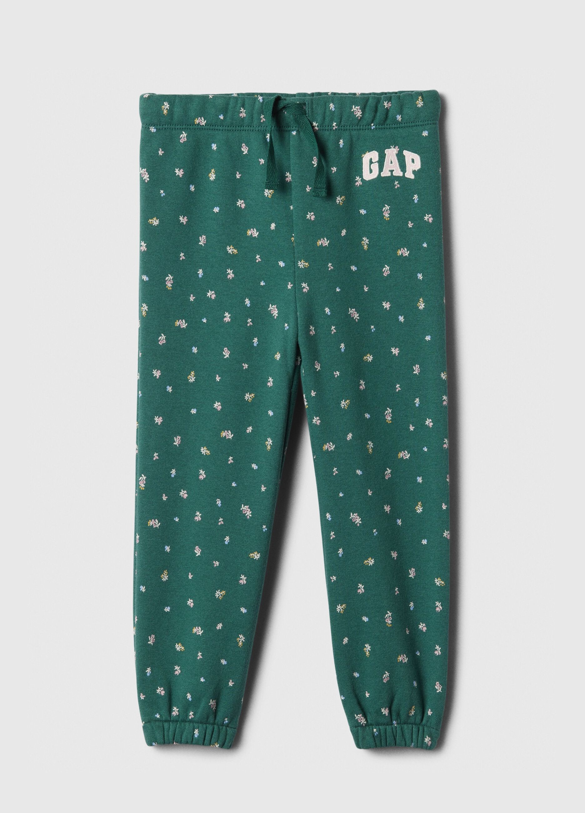 Joggers floreale con coulisse e ricamo logo 