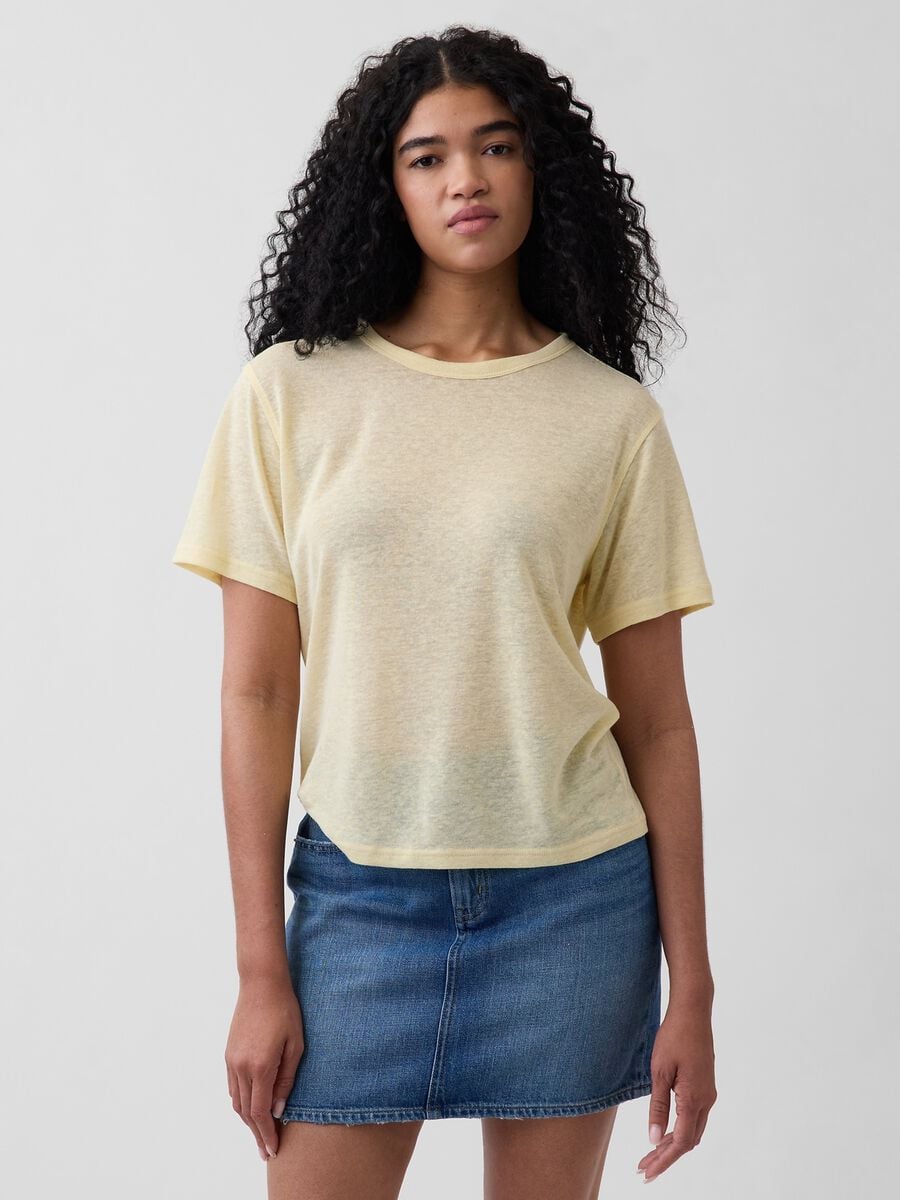 T-shirt a maniche corte in misto lino Donna_0