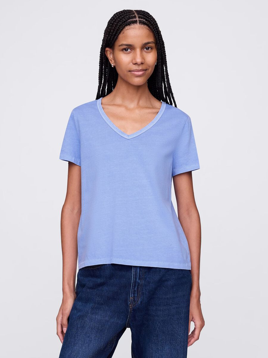 T-shirt basic azzurra in cotone Donna_0