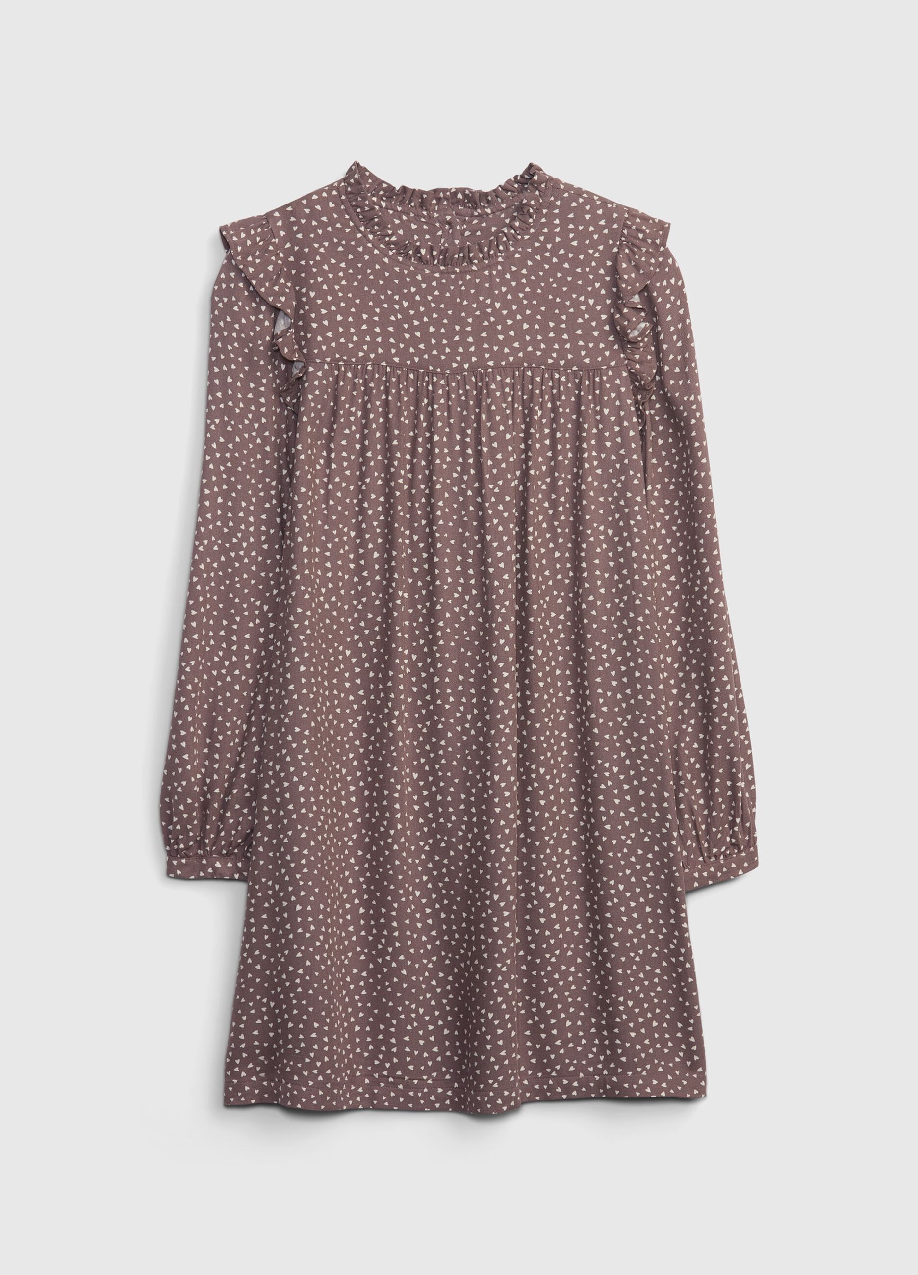 Vestito lungo con volant e stampa cuori 