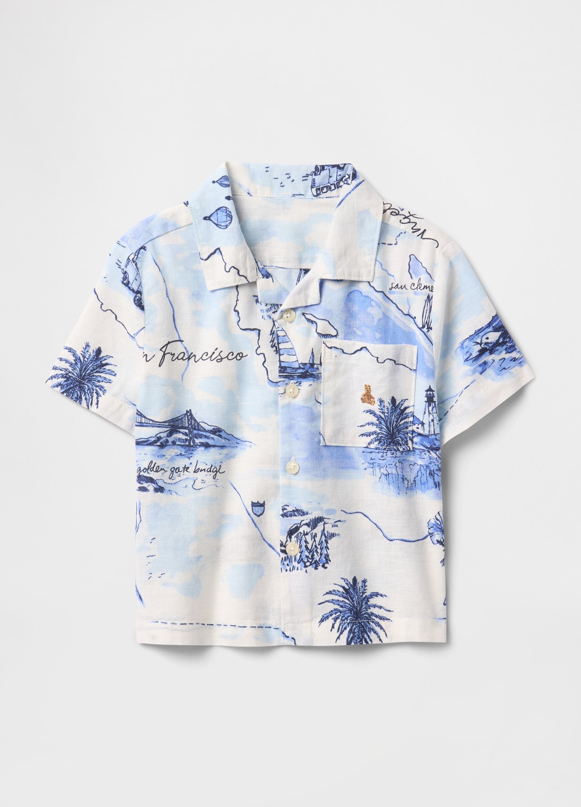 Camicia estiva bianca con stampa cartografica_1
