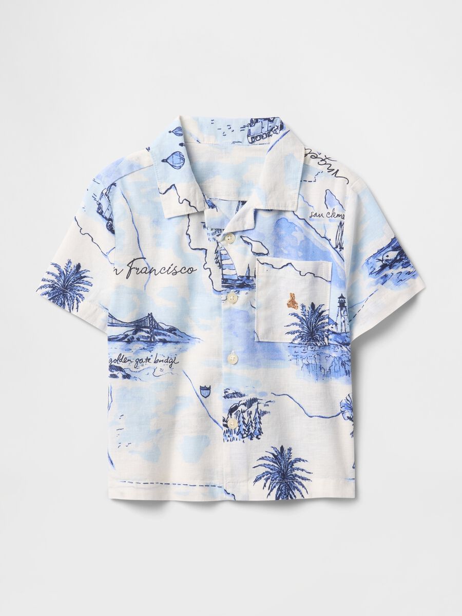Camicia estiva bianca con stampa cartografica Baby Boy_1
