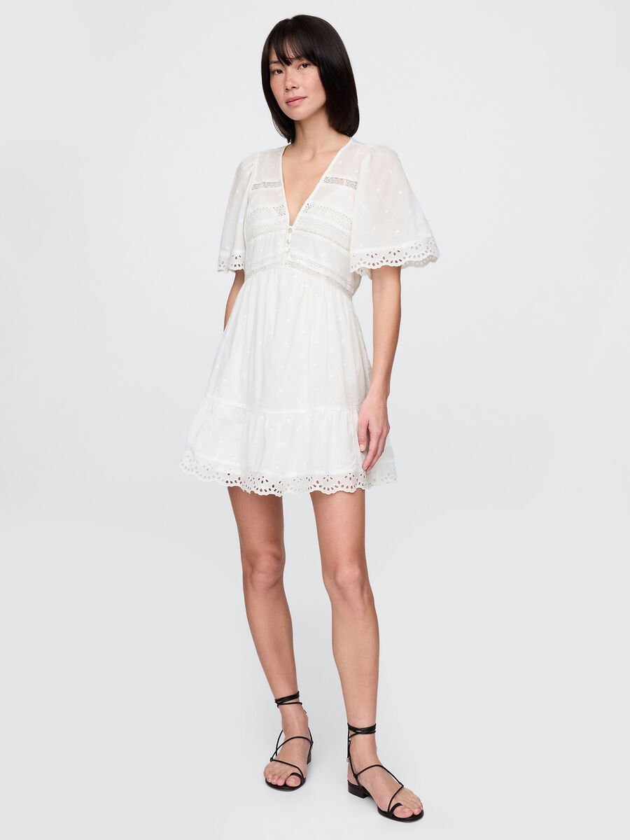 Abito corto bianco in tessuto ricamato Donna_0