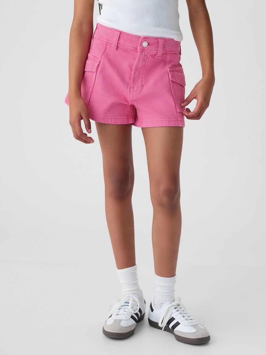 Shorts cargo in denim a vita alta Bambina_1