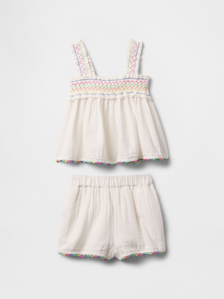 Completo estivo per bambina bianco con ricami colorati Bimba_1