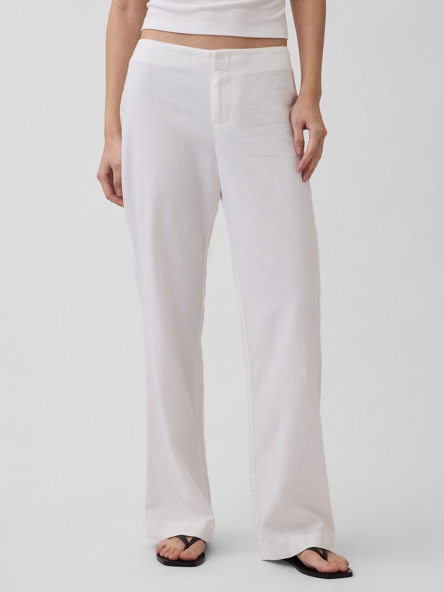 Pantaloni wide leg in misto lino Donna_1