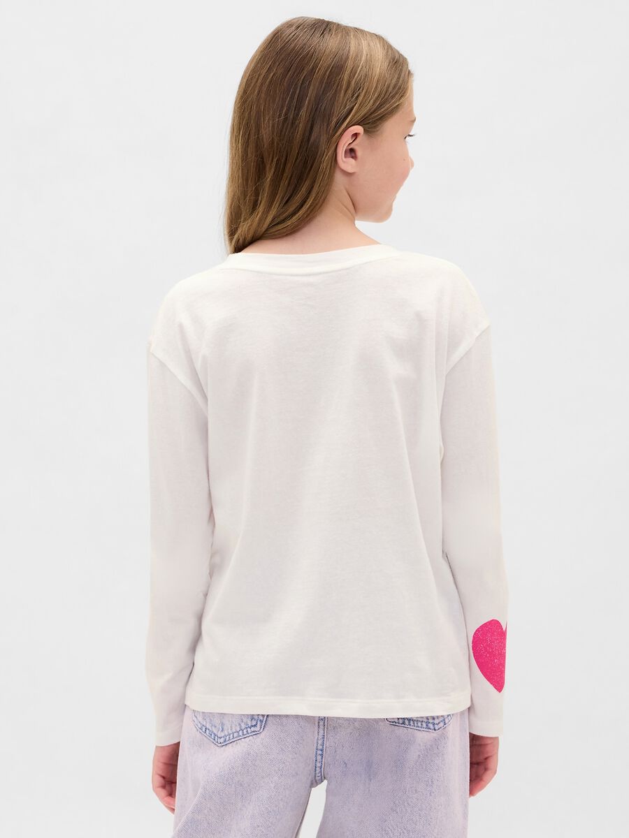 Maglietta a maniche lunghe bianca con cuori rosa Bambina_1
