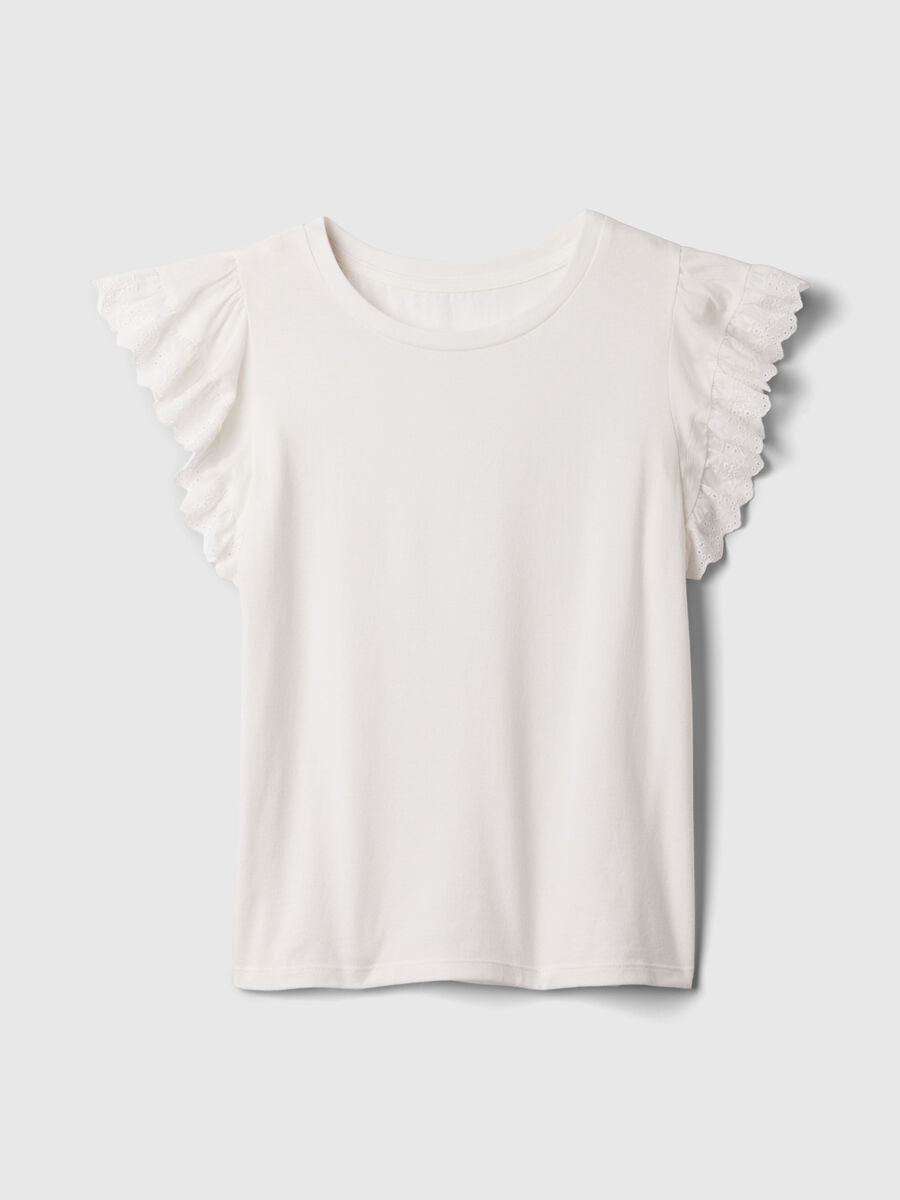 T-shirt in cotone con volant sangallo Bambina_3