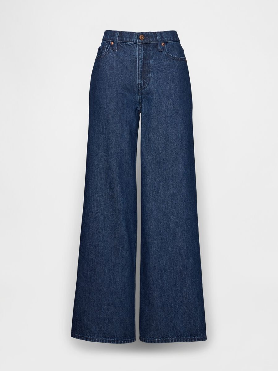 Pantaloni blu in denim, taglio ampio Donna_0