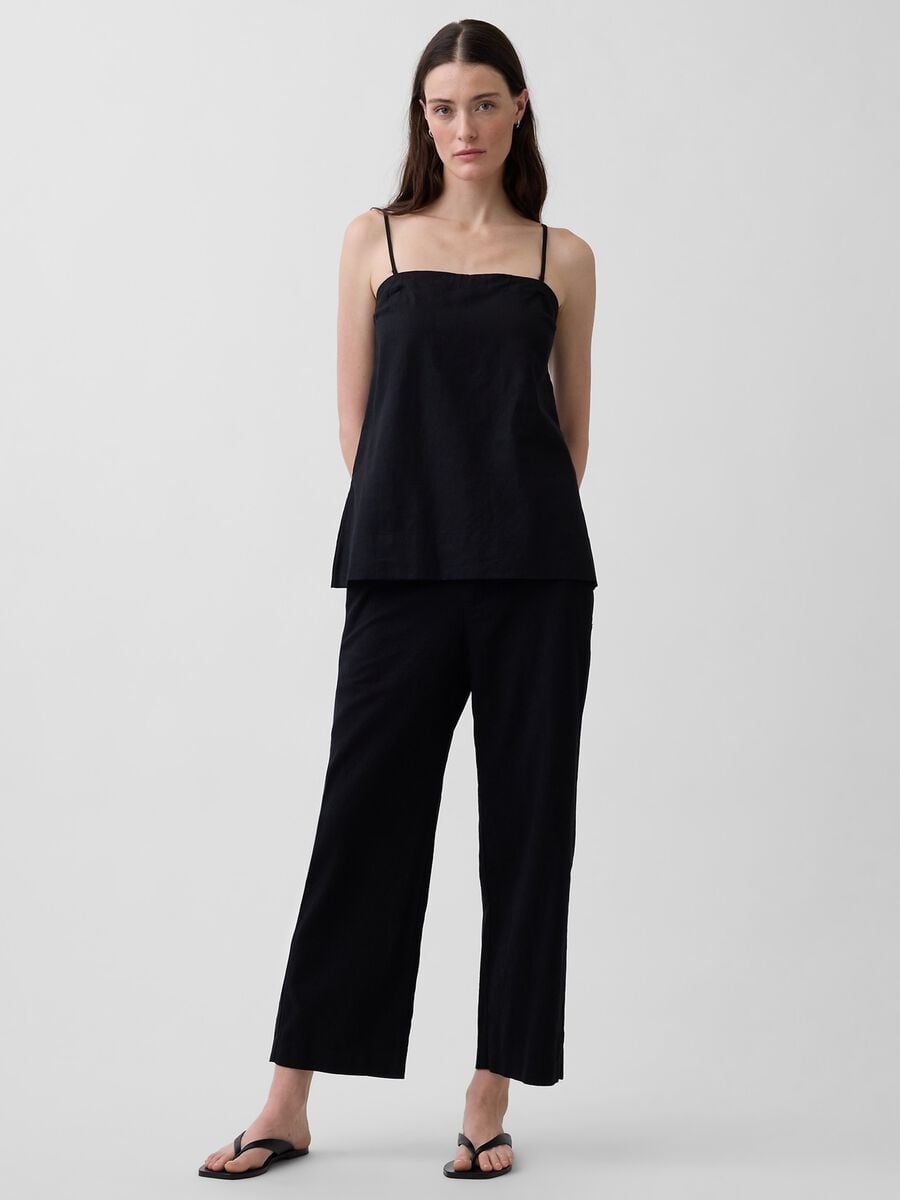 Top in misto lino con spalline sottili Donna_2
