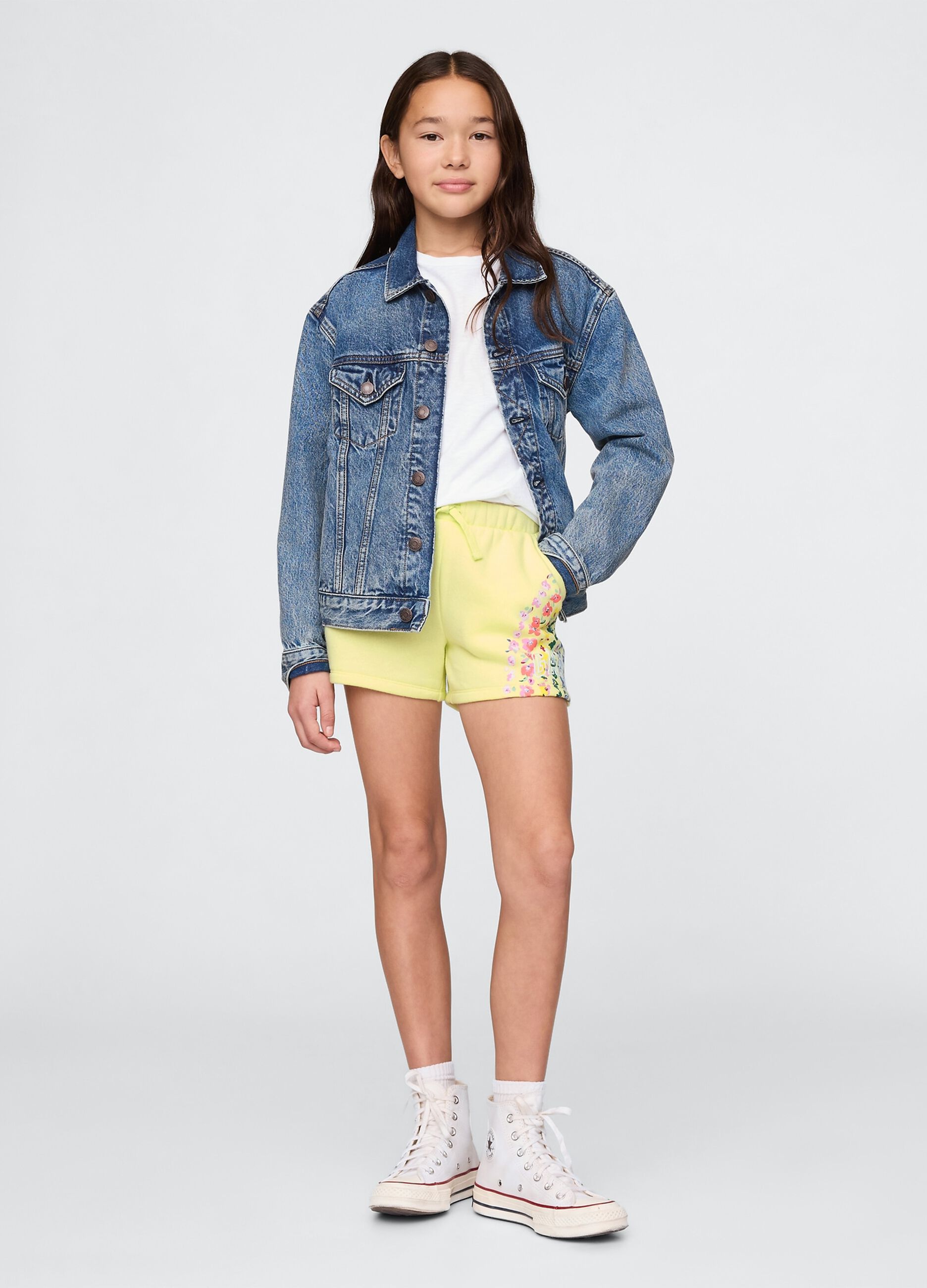Shorts gialli con dettagli floreali per ragazze