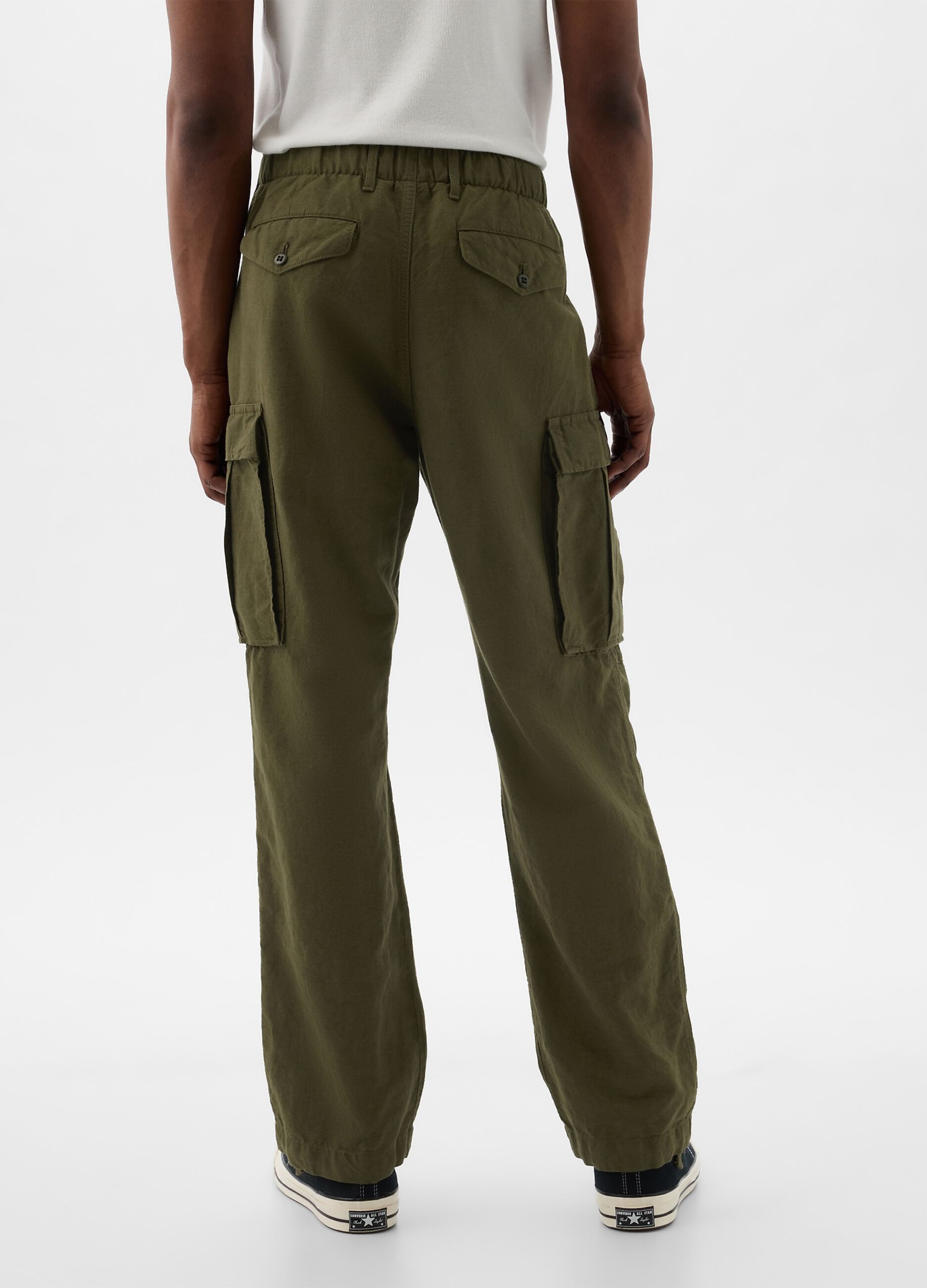 Pantalone parachute cargo in lino e cotone_2