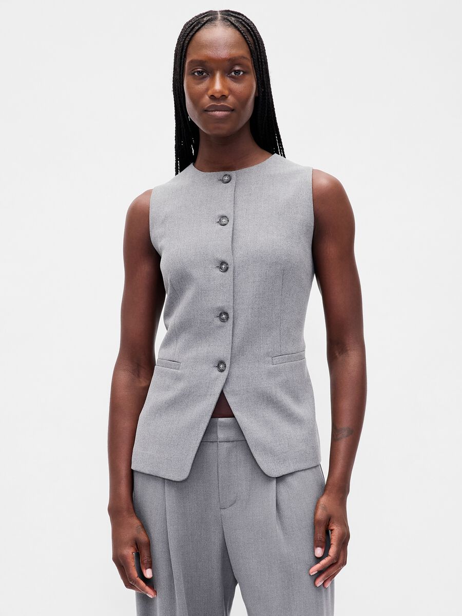 Grey Waistcoat in Stretch Fabric Woman_0