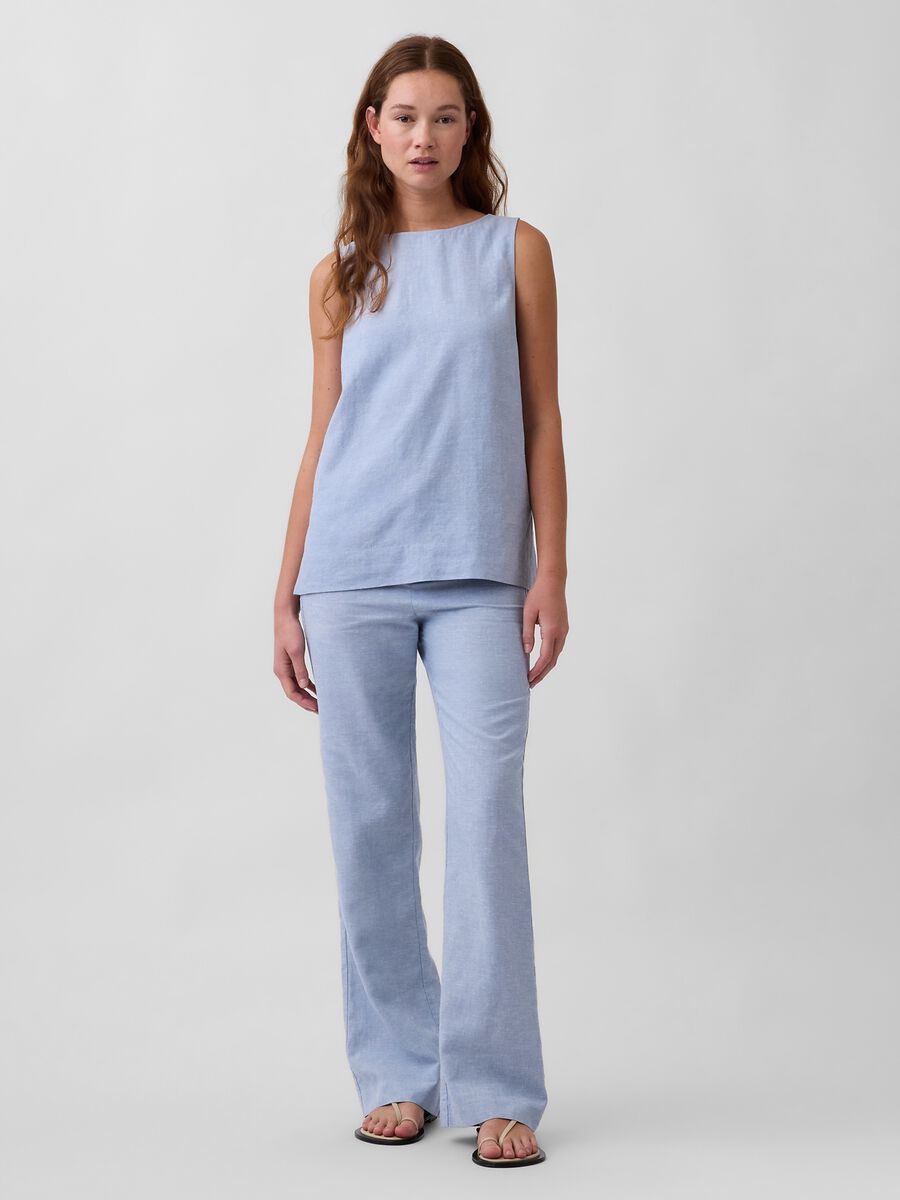 Top smanicato in misto lino Donna_2