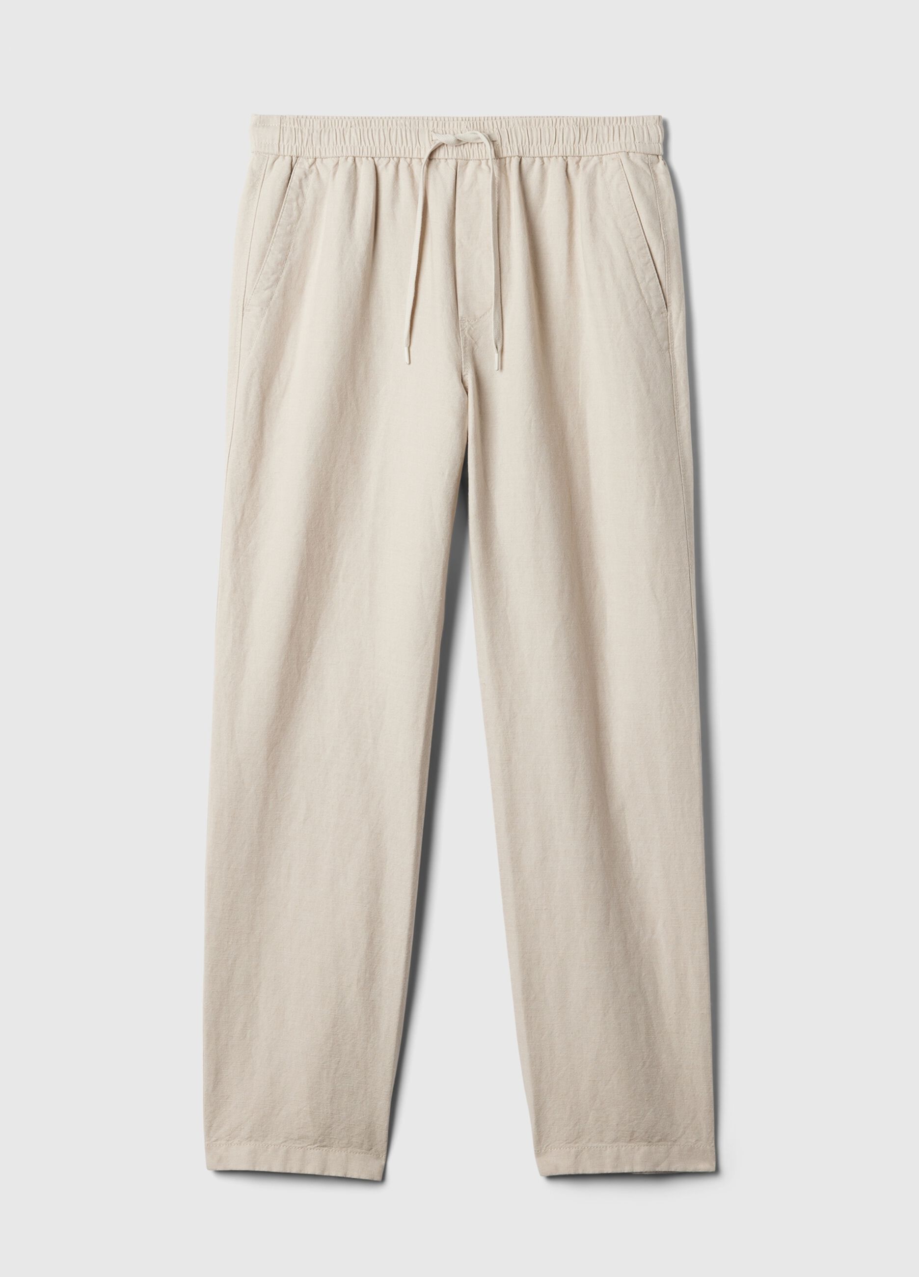 Pull-on trousers in linen and cotton_3
