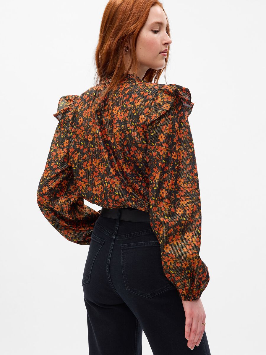 Floral blouse in lurex with flounce Woman_1
