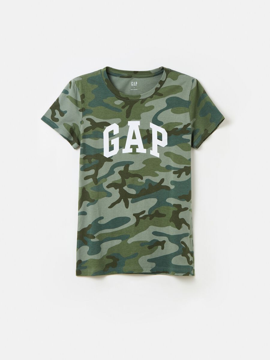 T-shirt camouflage con stampa logo Donna_1