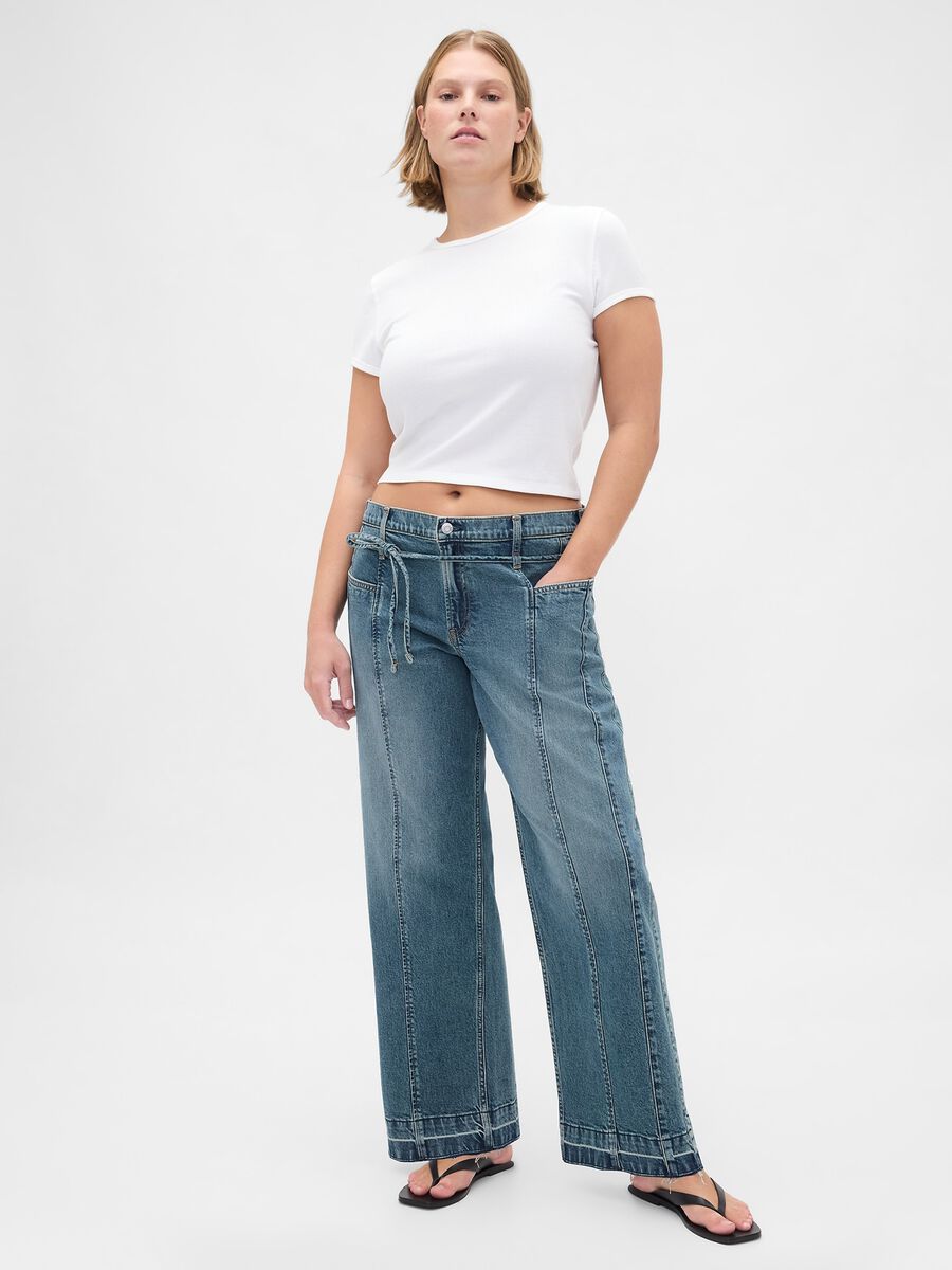 Pantaloni denim blu a gamba larga Donna_1