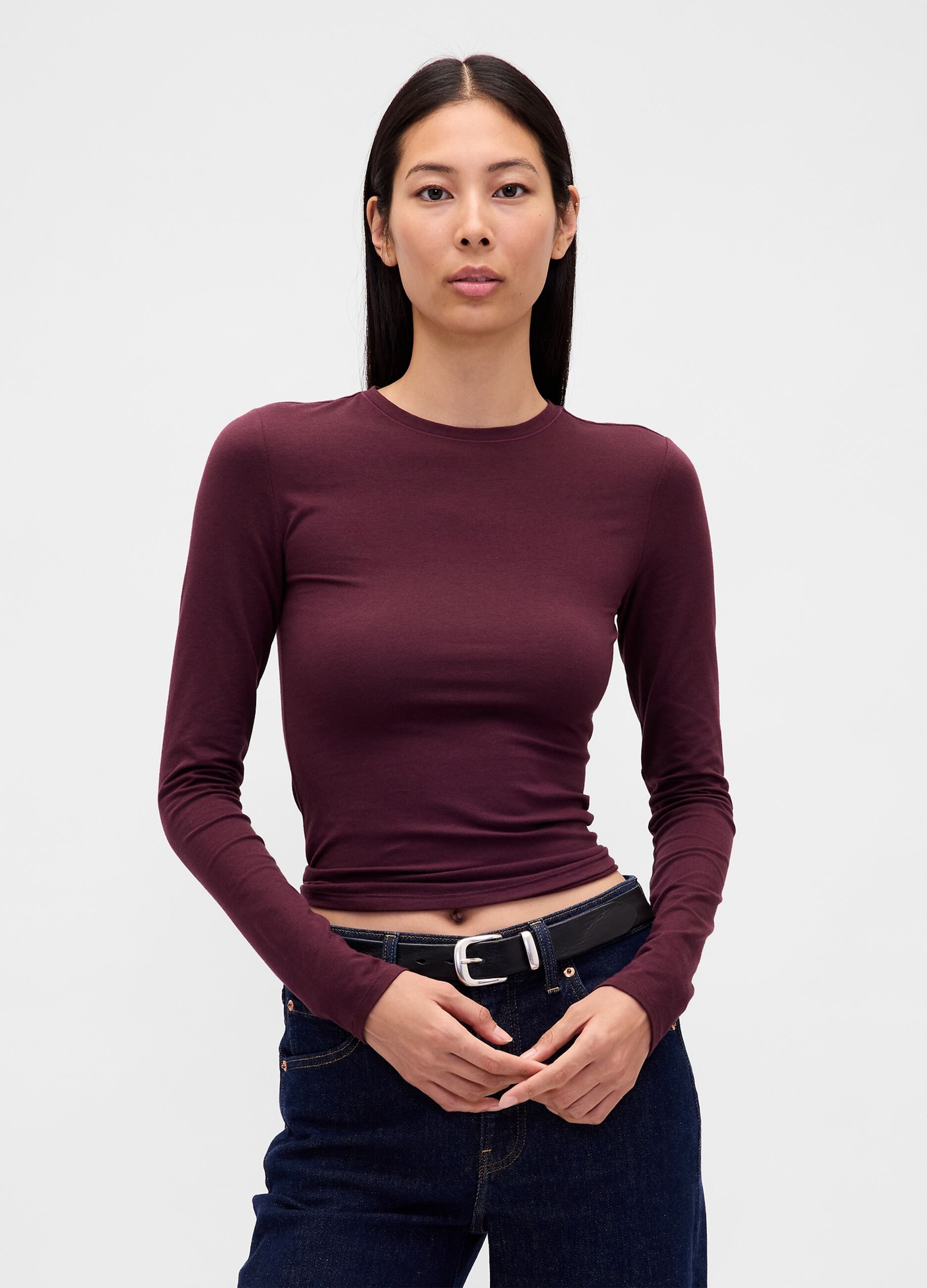 Maglia a maniche lunghe viola elasticizzata