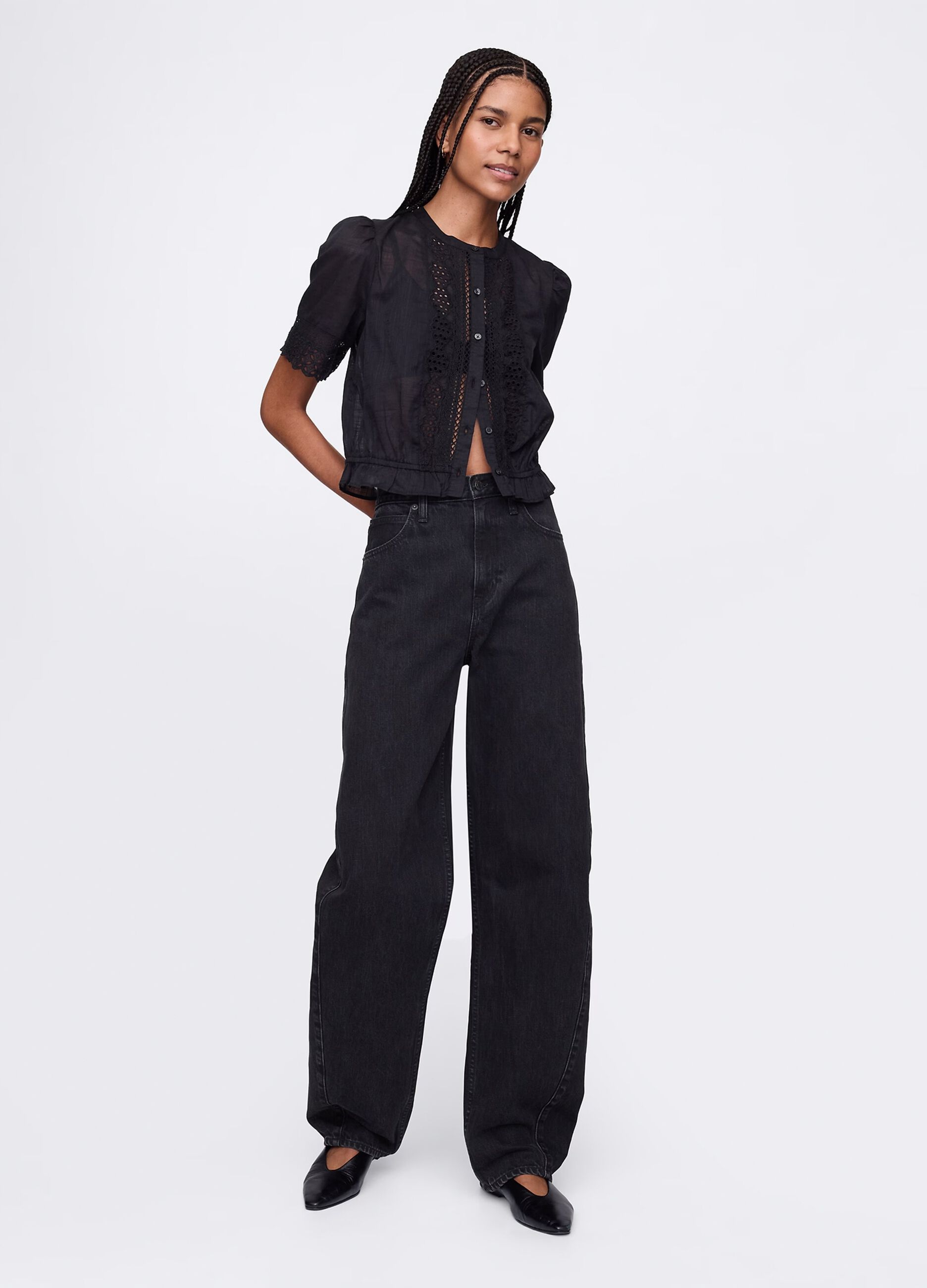 Blusa nera ricamata in cotone_1