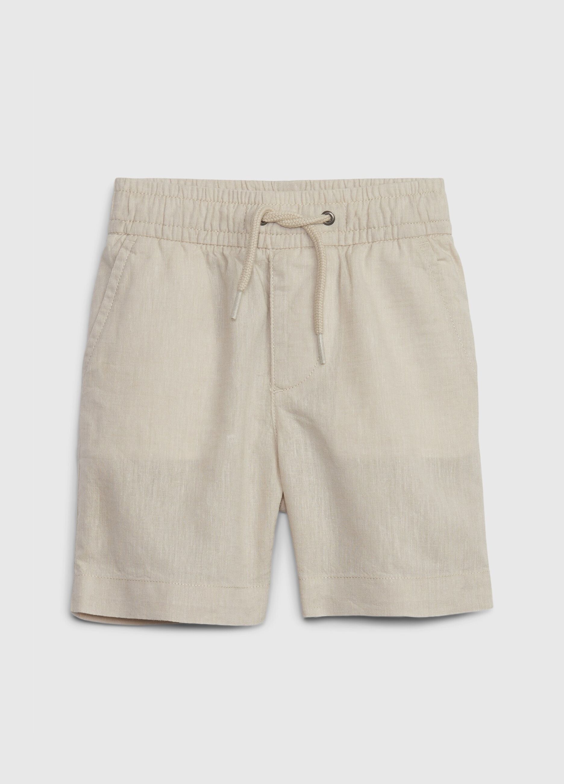 Cotton and linen shorts with drawstring