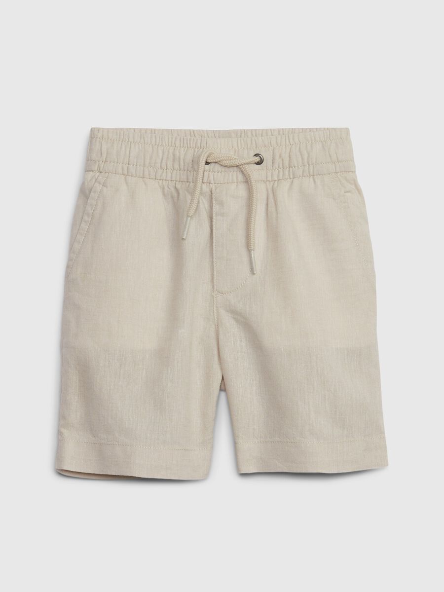 Cotton and linen shorts with drawstring Newborn Boy_0