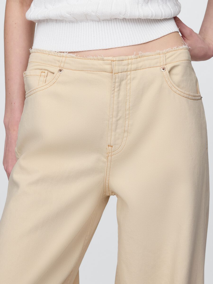 Pantaloni a zampa beige in cotone e Lyocell Donna_4