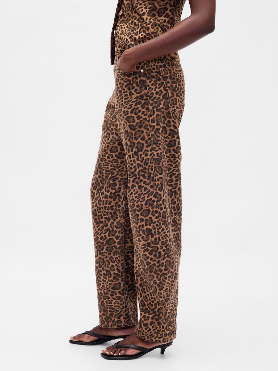 Pantaloni marroni leopardati in cotone Donna_3