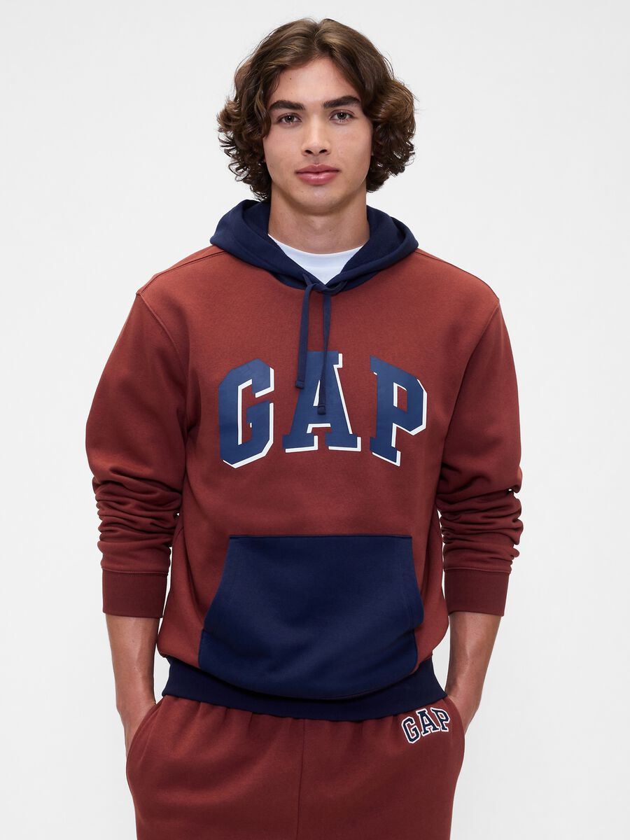 Red hooded cotton blend sweatshirt Man_0