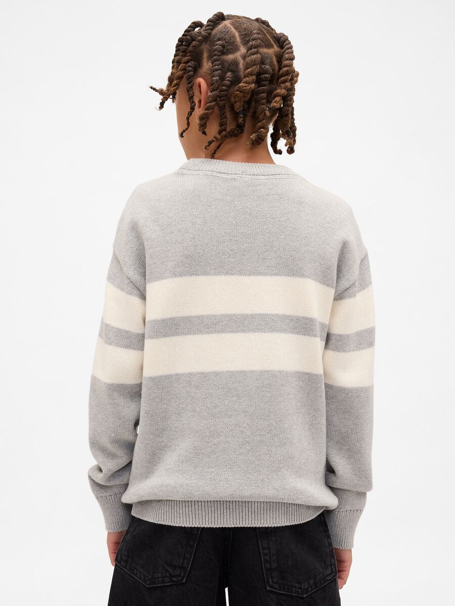 Maglione grigio a righe beige da bambino in puro cotone Bambino_1