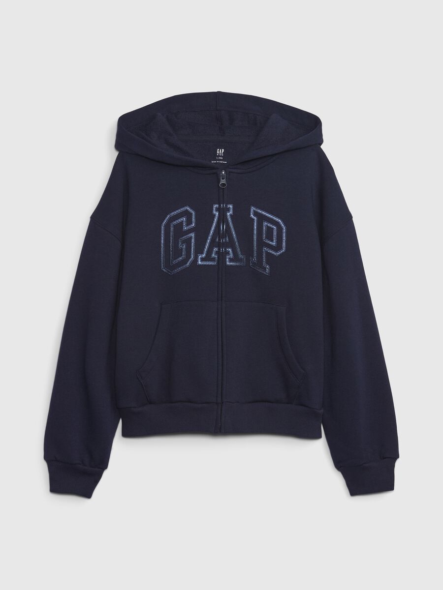 Full-zip sweatshirt with hood and logo patch Girl_0
