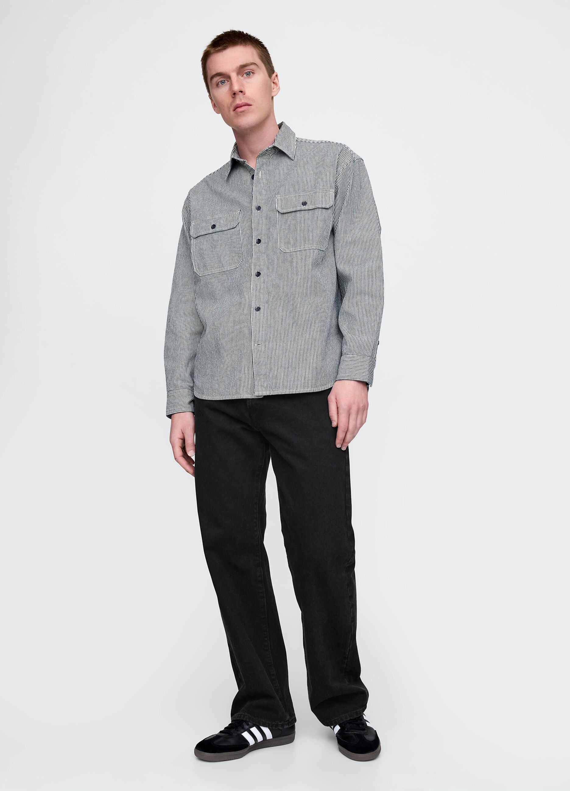 Camicia a righe nere e grigie_1