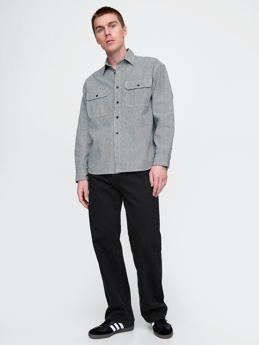 Camicia a righe nere e grigie Man_1