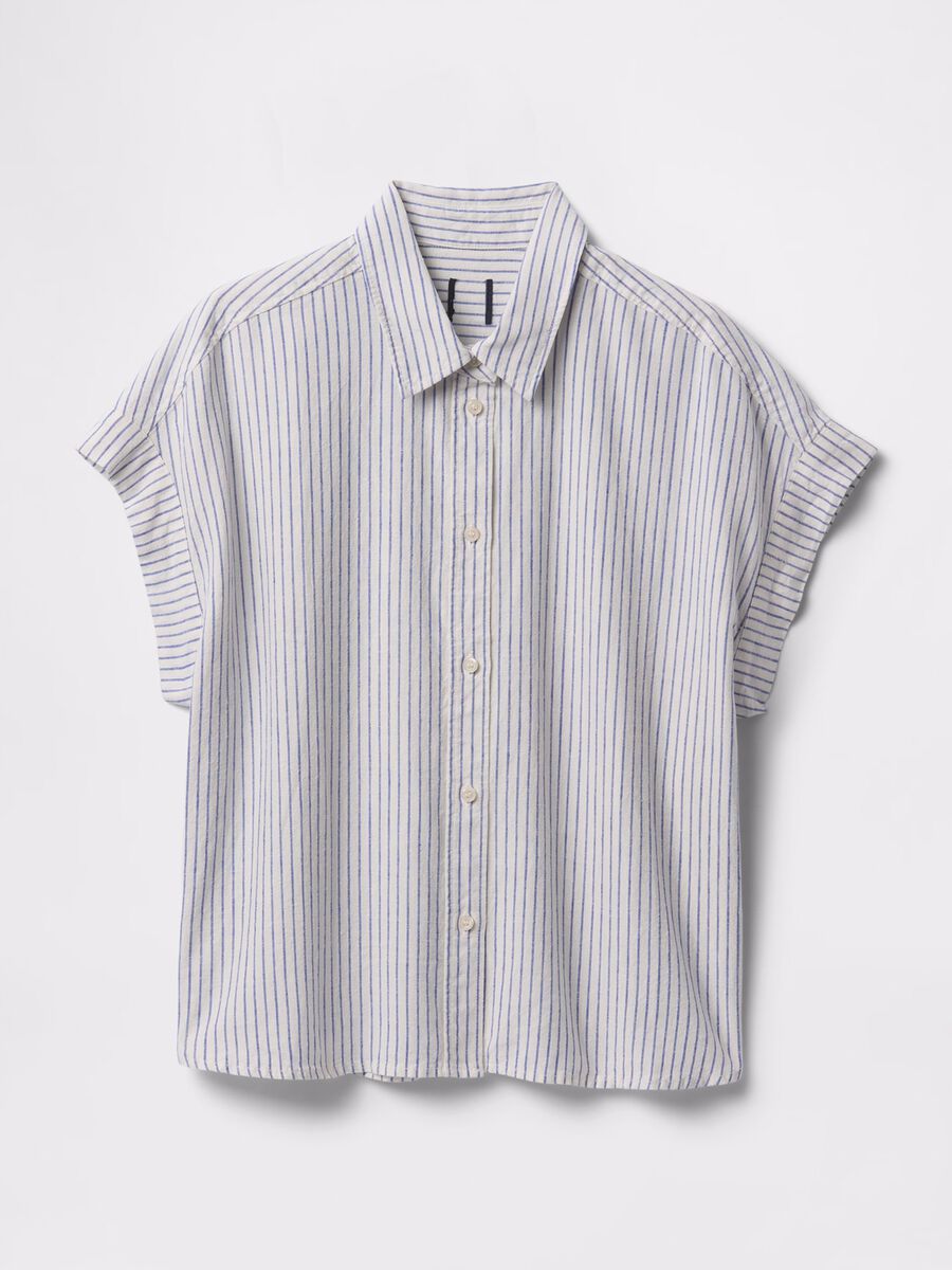 Camicia a righe bianche e azzurre in lino e viscosa Donna_3