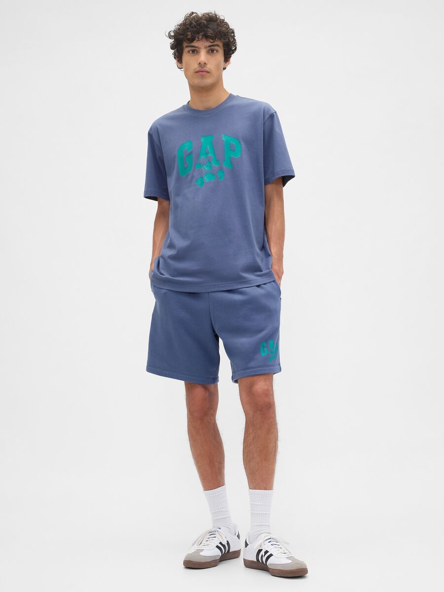 Short-sleeve blue cotton blend t-shirt Man_2