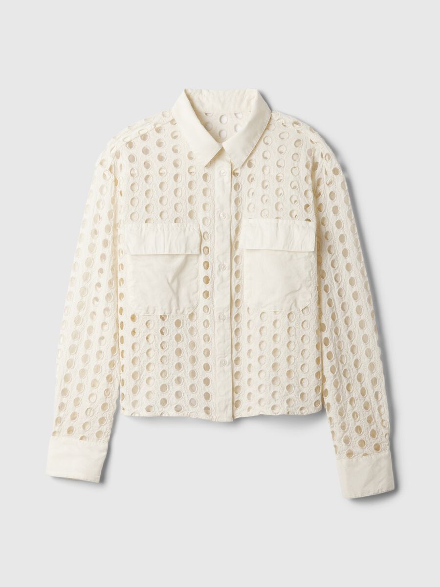 Camicia cropped con dettagli traforati Donna_4