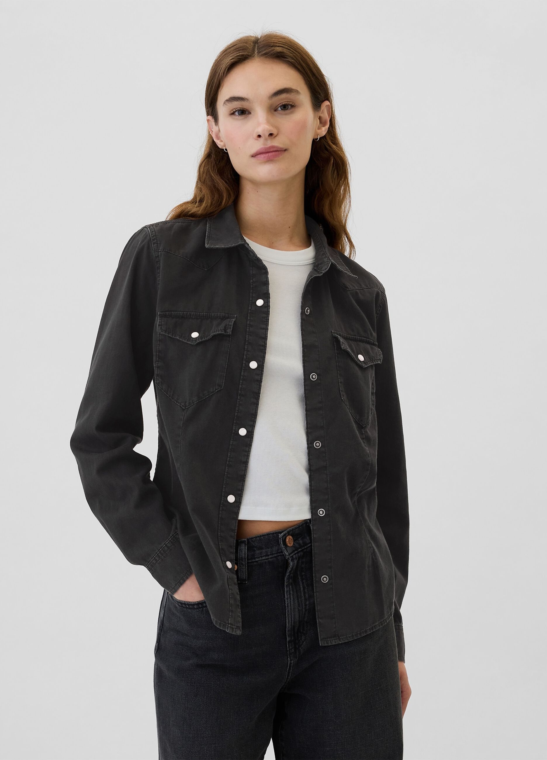 Camicia western in denim con bottoni perlati